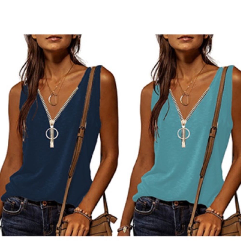 Half Zip Sleeveless Blouse Top Size Large